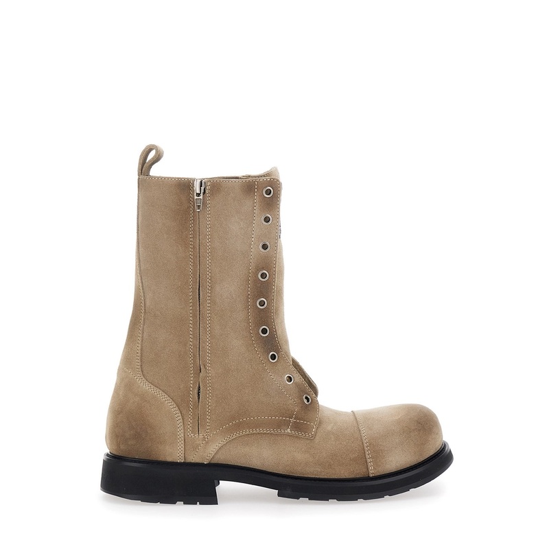 Beige Ankle Boots with Logo Patch on the Front and Logo Lettering on the Rear in Leather Man