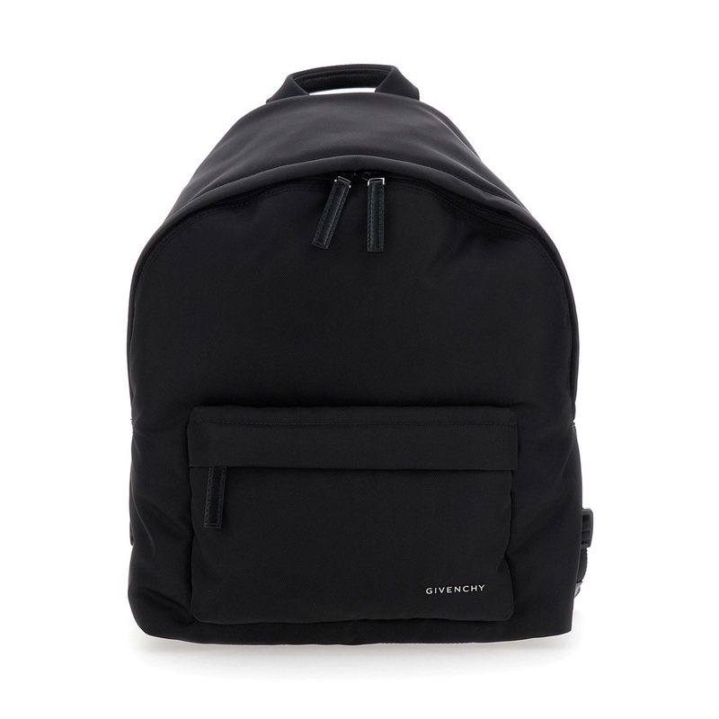 Black Backpack with Adjustable Shoulder Straps and Logo on Front in Tech Fabric Man