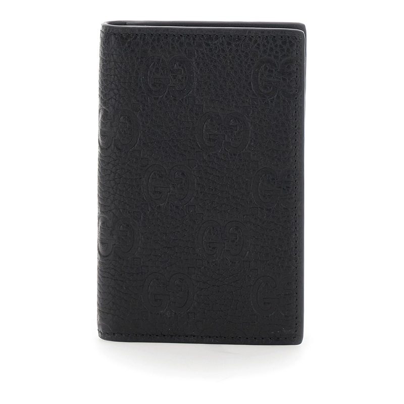 Black Bi-Fold Wallet with Vertical Design in GG Granied Leather Man