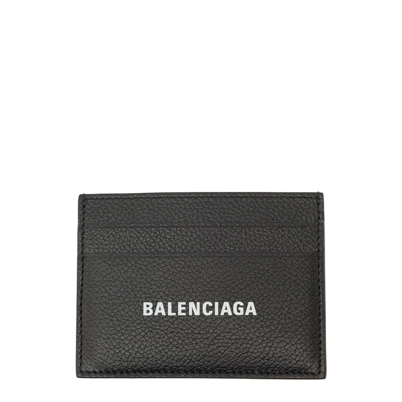 Black Card Holder with Logo Lettering on the Front in Grained Leather Man