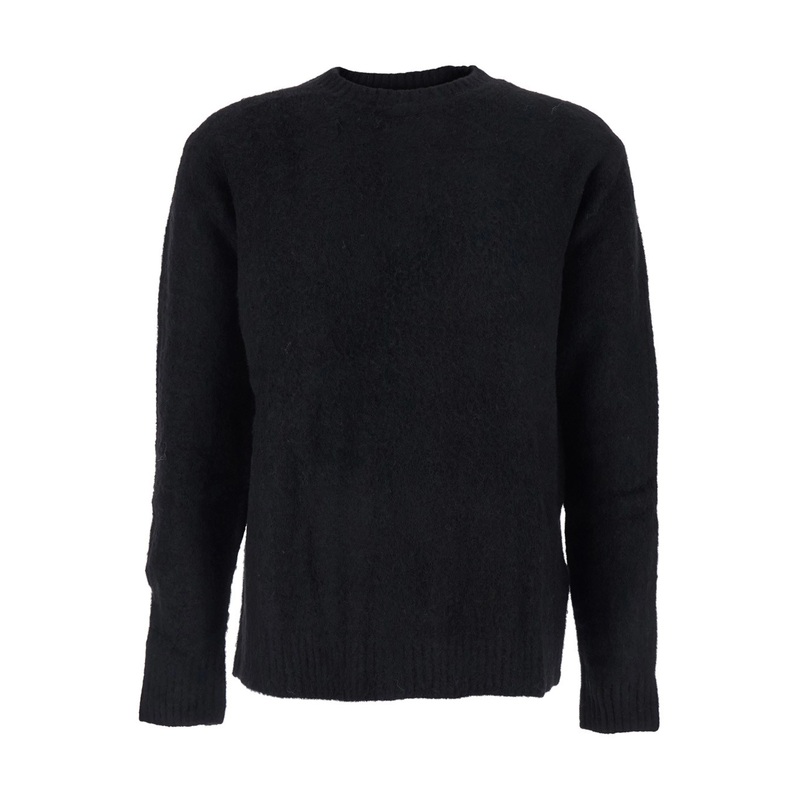 Black Crew Neck Sweater with Brushed Effect in Alpaca and Wool Blend Man
