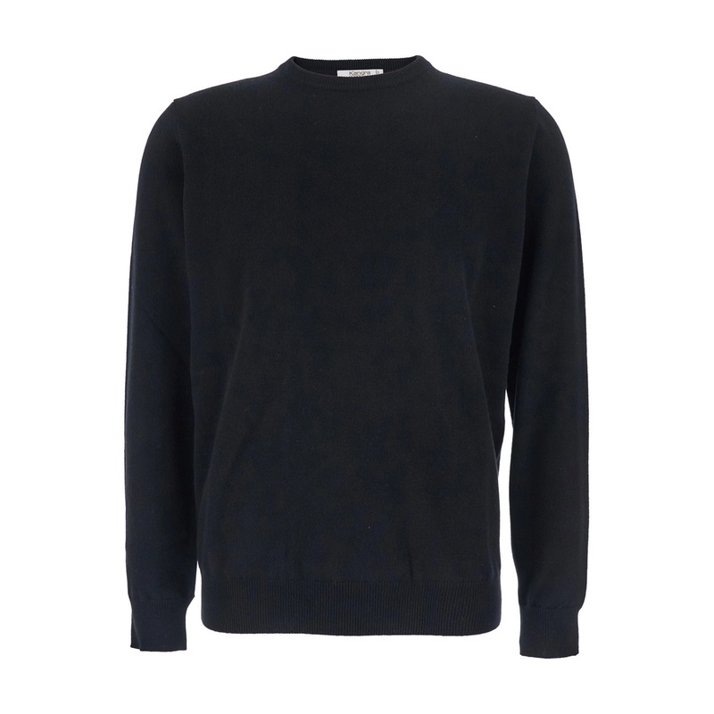 Black Crewneck Sweater with Ribbed Trims in Cashmere Man