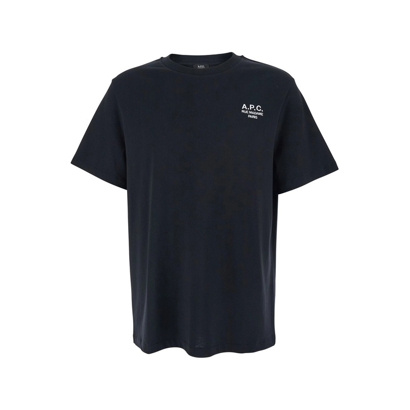 Black Crewneck T-Shirt with Logo Embroidered on the Front in Cotton Man