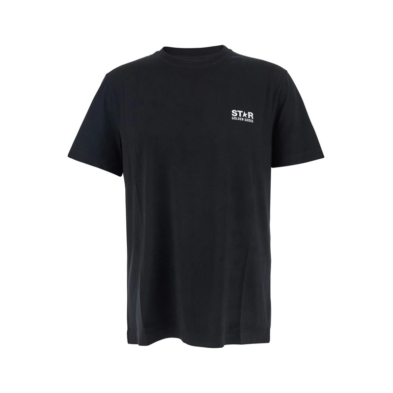 Black Crewneck T-Shirt with Logo on the Front and Back in Cotton Man