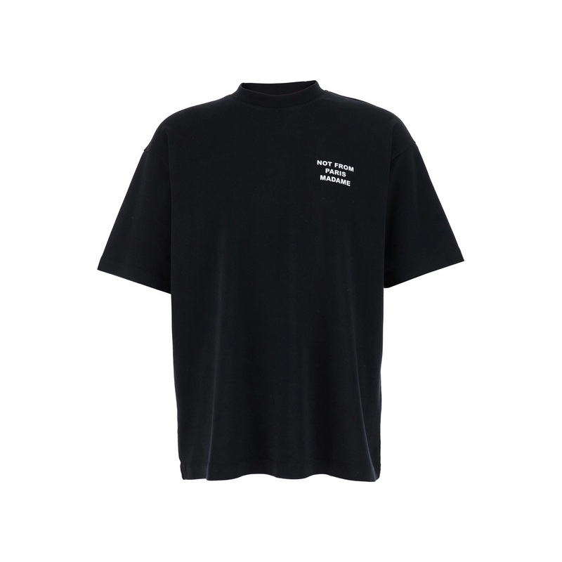 Black Crewneck T-Shirt with Slogan Print on the Front and Back in Cotton Man