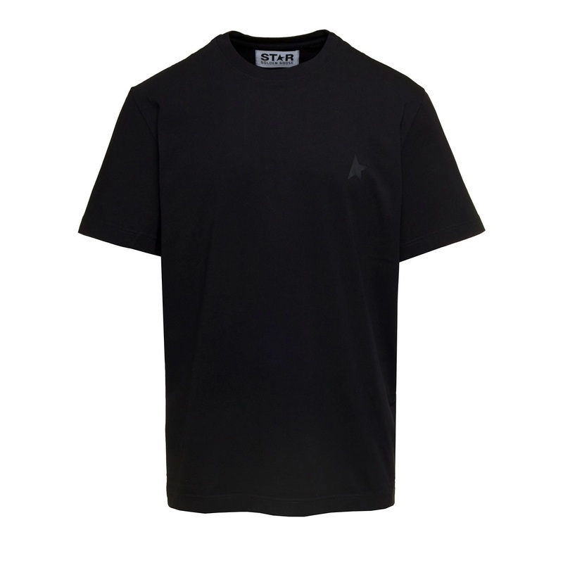 Black Crewneck T-Shirt with Star Detail on the Front in Cotton Man