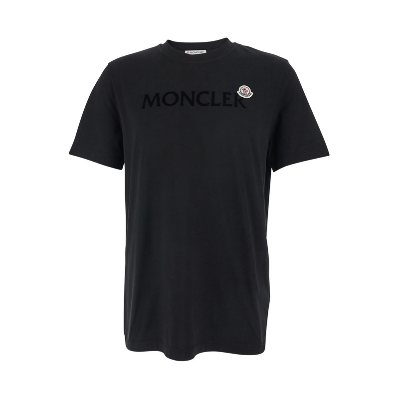 Black Crewneck T-Shirt with Tonal Logo Lettering Embroidery on the Front in Cotton Man