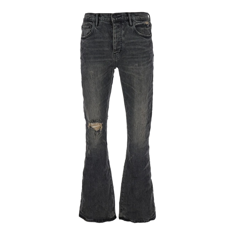 Black Flared Jeans with Crinkled Effect in Denim Man