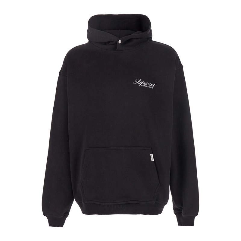 Black Hoodie with Front and Back Logo Print in Cotton Man
