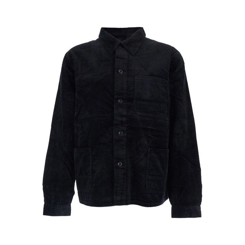 Black Jacket with Classic Collar and One Front Patch Pocket in Corduroy Woman