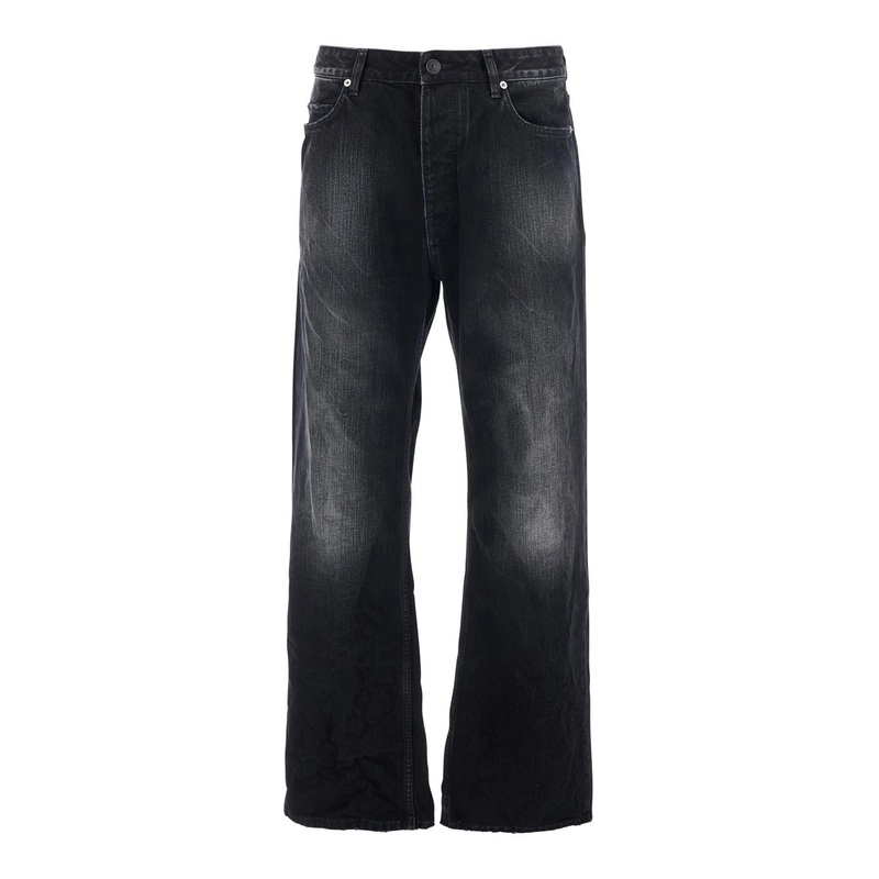 Black Jeans with Belt Loops and Distressed Design in Denim Man
