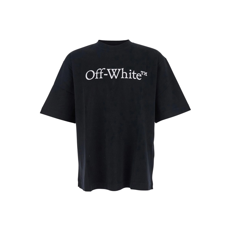 Black Oversized T-Shirt with Contrasting Logo Lettering Print in Cotton Man