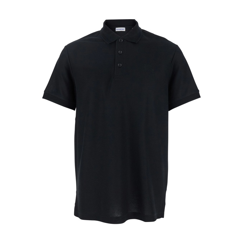 Black Polo Shirt with Classic Collar and EKD Tonal Embroidery in Cotton Man