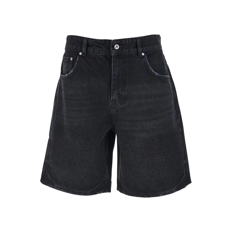Black Shorts with R Logo Embossed on the Back in Denim Man