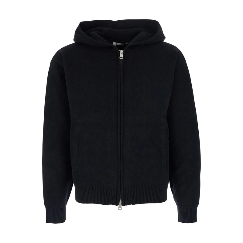 Black Sweatshirt with Hood and Front Zip Closure in Wool and Cashmere Man