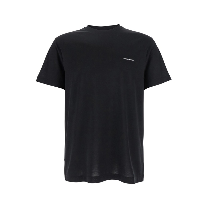 Black T-Shirt with Logo Lettering on the Front in Cotton and Lyocell Blend Man