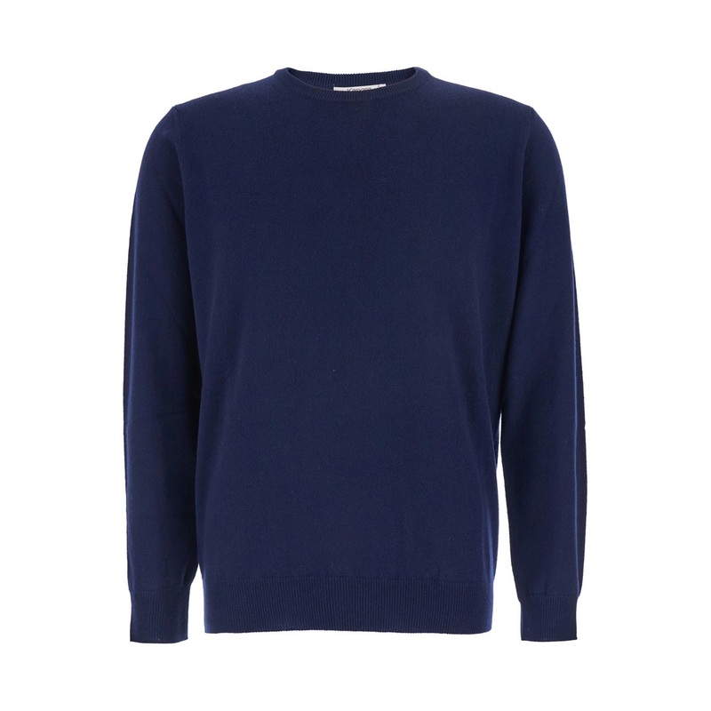 Blue Crewneck Sweater with Ribbed Trims in Cashmere Man