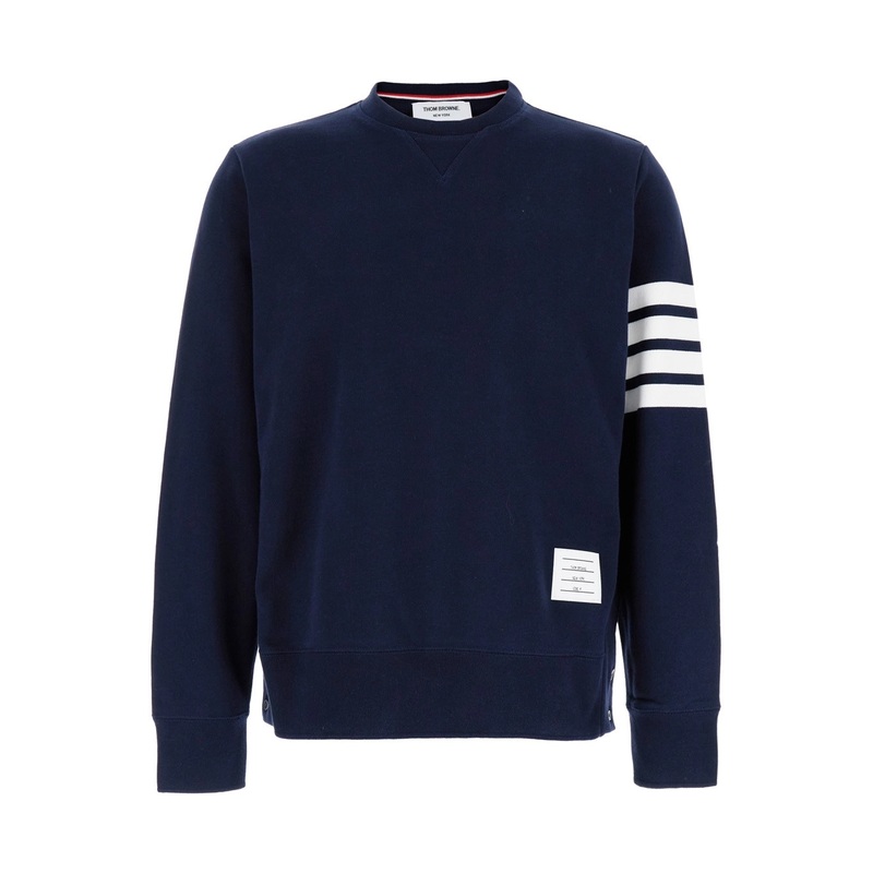 Blue Crewneck Sweatshirt with 4-Bar Detail in Cotton Man