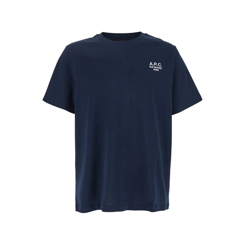 Blue Crewneck T-Shirt with Logo Embroidered on the Front in Cotton Man