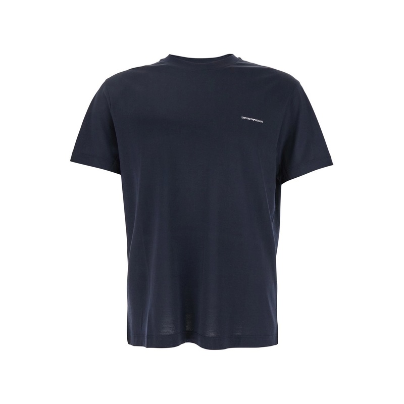 Blue T-Shirt with Logo Lettering on the Front in Cotton and Lyocell Blend Man