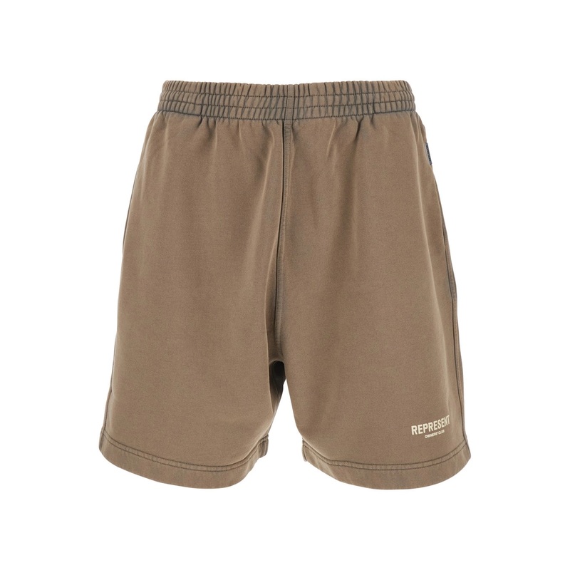 Brown Shorts with Elasticated Waist and Logo Lettering on the Front in Cotton Man