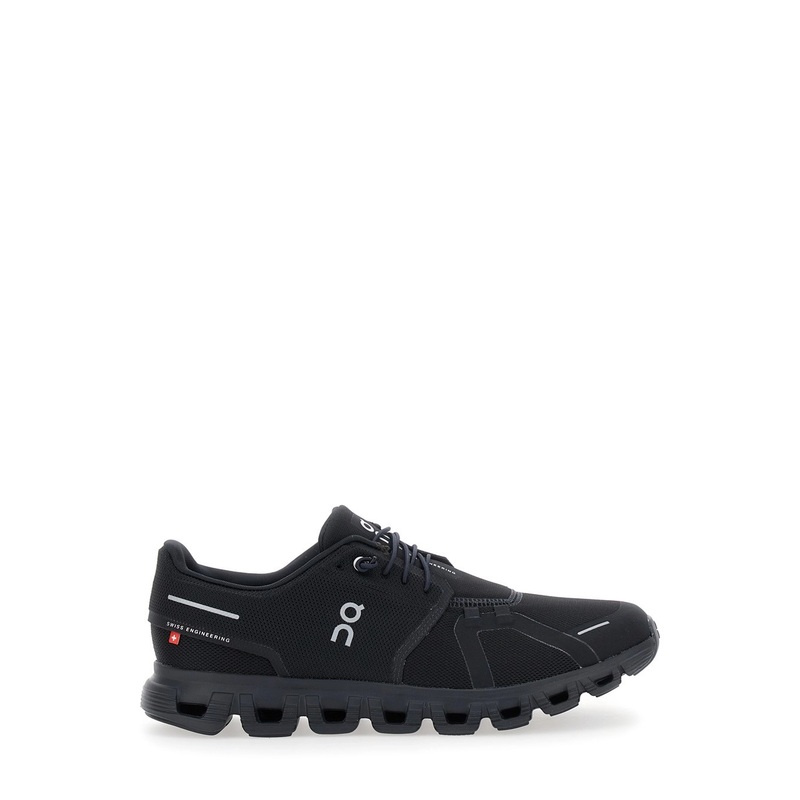 ‘Cloud 6’ Black Low Top Sneakers with Mesh Details and Logo on the Side in Tech Fabric Man