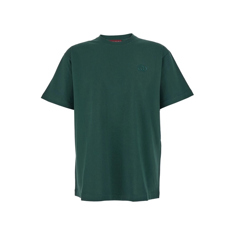 Green Crewneck T-Shirt with GG Embroidery on the Front in Cotton Man