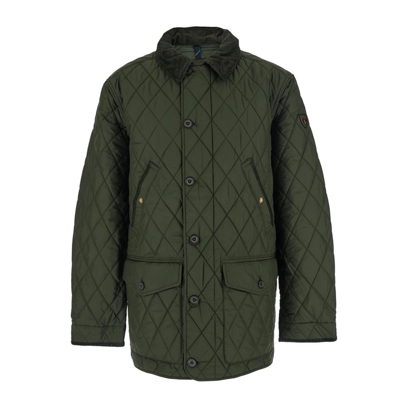 Green Jacket with Corduroy Collar and Logo Patch on the Sleeve in Cotton Man