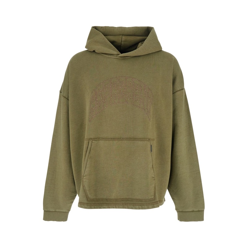Green Sweatshirt with Logo Lettering on the Front and Faded Effect in Cotton Man