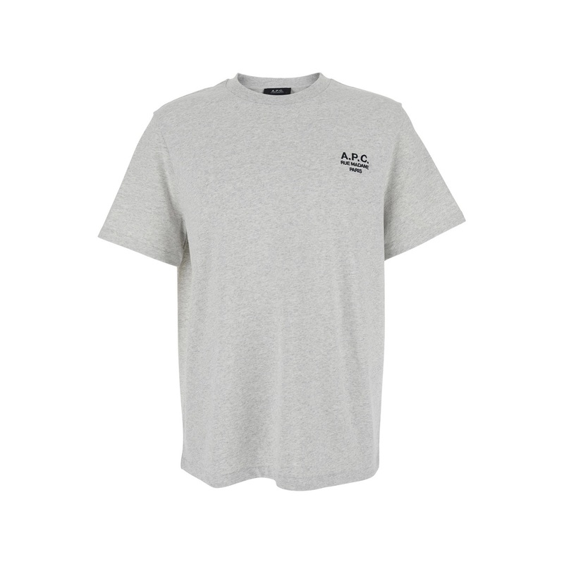 Grey Crewneck T-Shirt with Logo Embroidered on the Front in Cotton Man