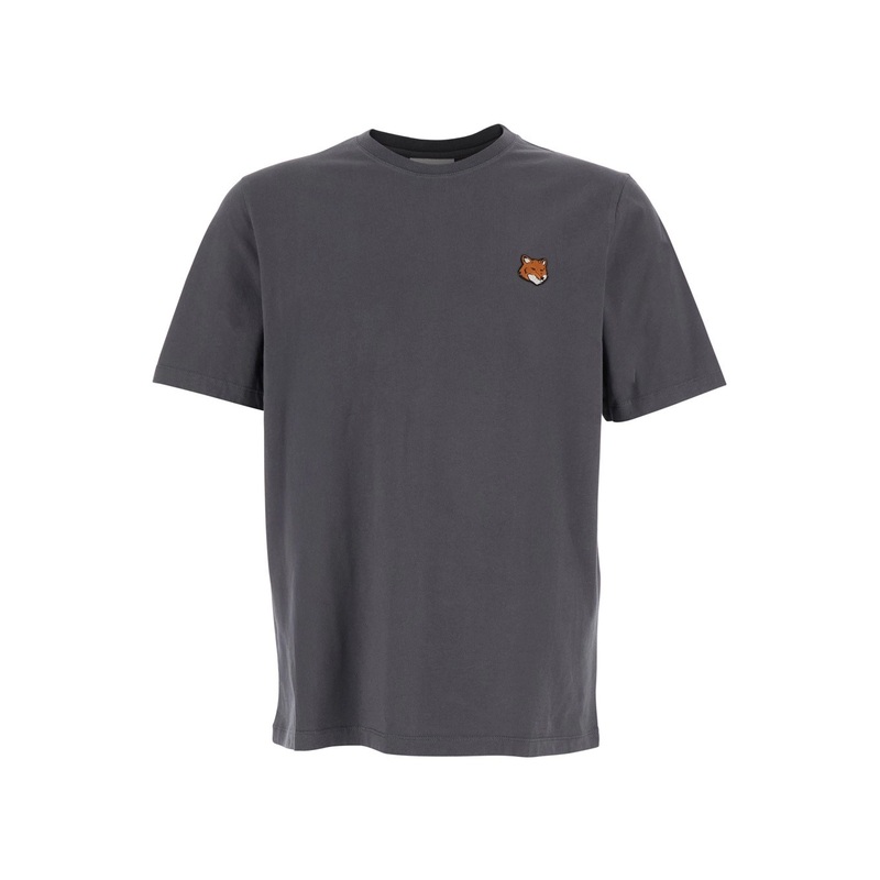 Grey T-Shirt with Fox Head Patch in Cotton Man