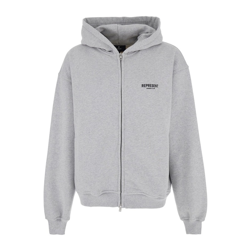 Grey Zip-Up Sweatshirt with Logo on the Front and Back in Cotton Man
