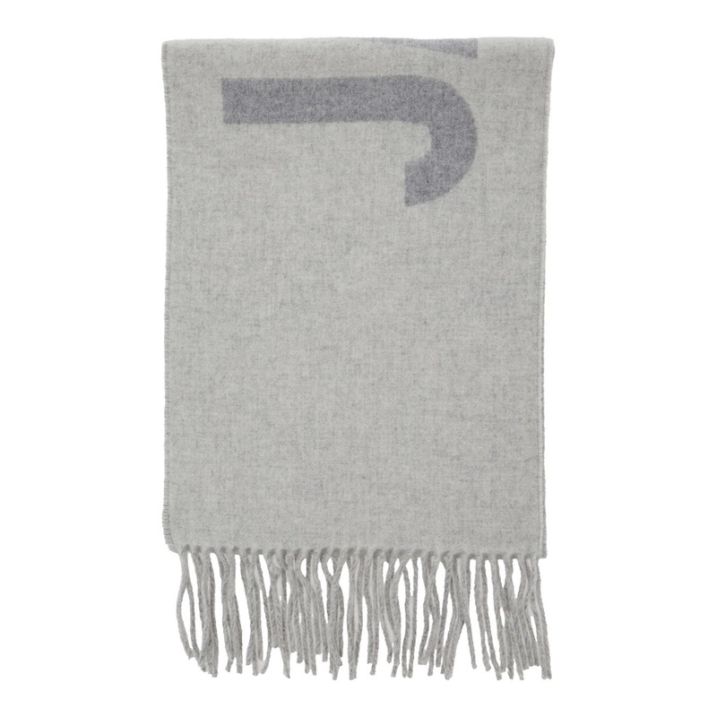 ‘L’Echarpe Jacquemus’ Grey Scarf with Maxi Logo Lettering and Fringed Hem in wool Man