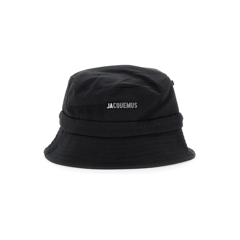 ‘Le Bob Gadjo’ Black Bucket Hat with Logo Lettering on the Front and Self-Tie Closure on the Rear in Cotton Man