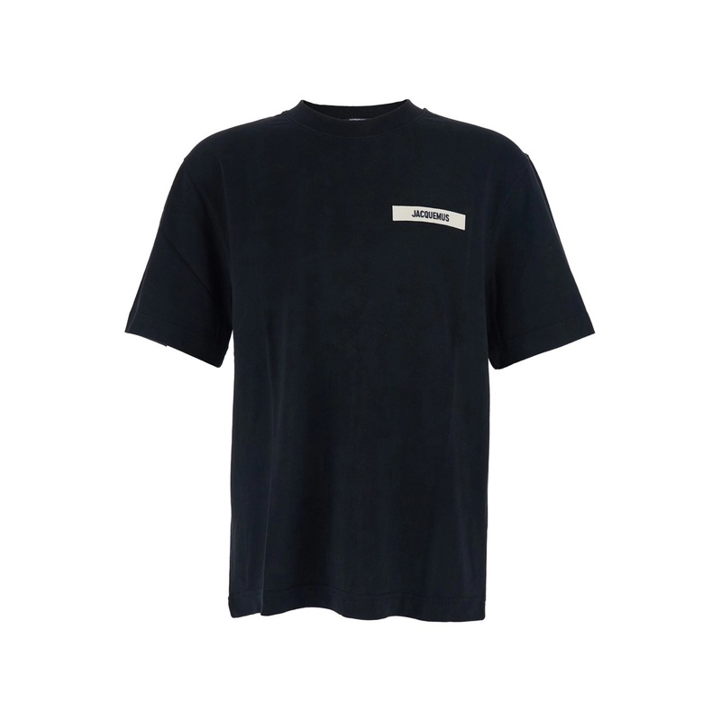 ‘Le T-Shirt Gros Grain’ Black T-Shirt with Logo Patch on the Front in Cotton Man