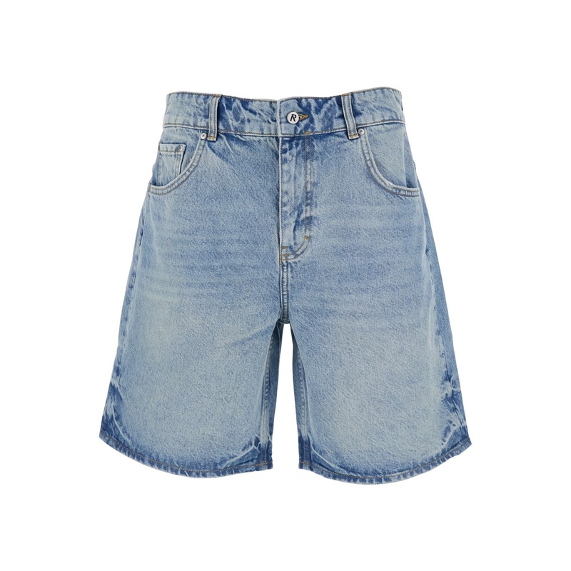 Light Blue Shorts with R Logo Embossed on the Back in Denim Man