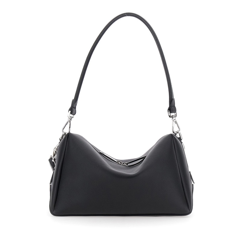 ‘Lui Medium’ Black Shoulder Bag with Removable Strap in Leather Man