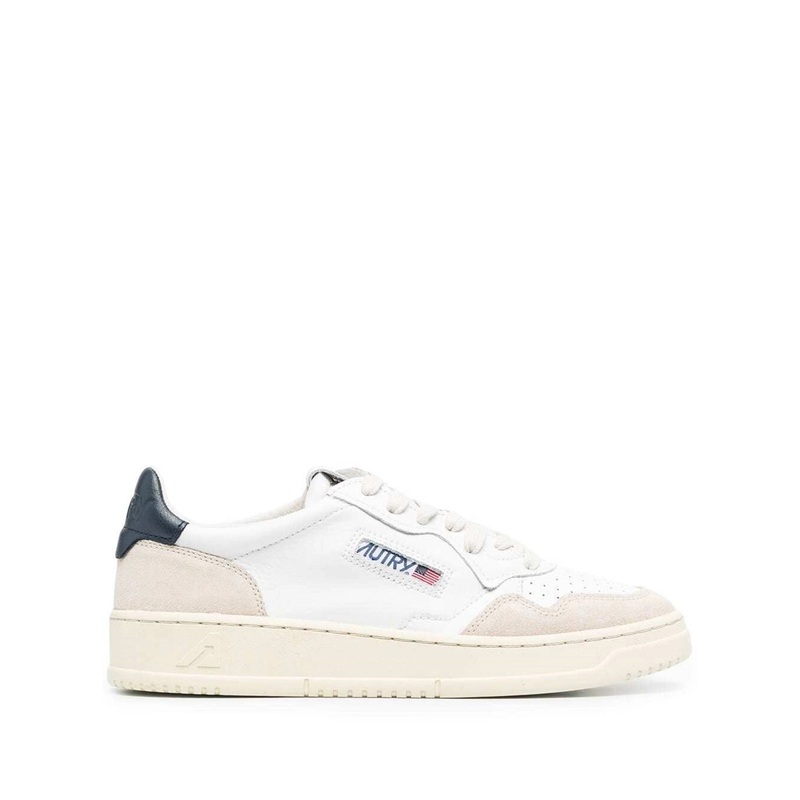 ‘Medalist’ White Low Top Sneakers with Suede Inserts and Contrasting Heel Tab in Leather Man
