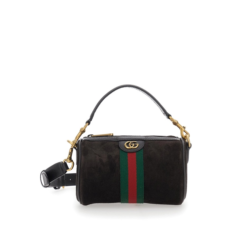 ‘Ophidia Mini’ Brown Handbag with GG Logo and Web Detail on the Front in Suede Man