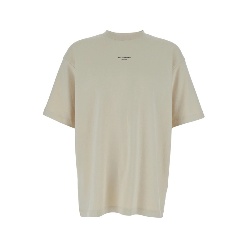‘Slogan Classique’ Beige Classic T-Shirt with Logo Print in Cotton Blend Man