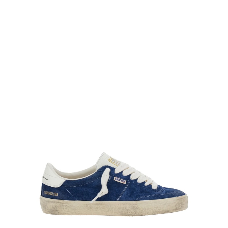 ‘Soul-Star’ Blue Low Top Sneakers with Metallic Heel Tab in Suede Man