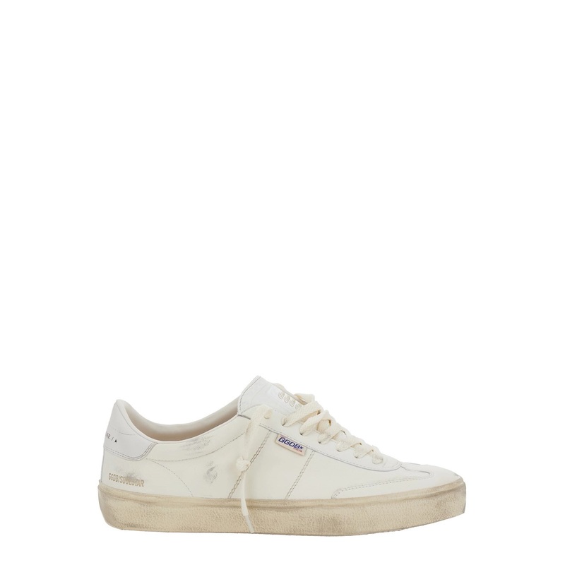 ‘Soul-Star’ White Low Top Sneakers with Metallic Heel Tab in Leather Man