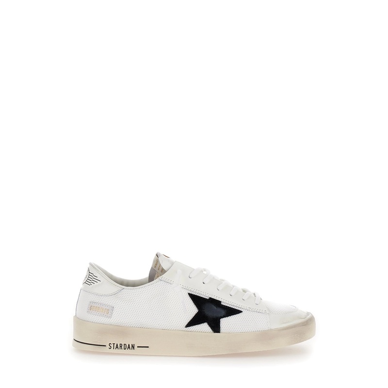 ‘Stardan’ White Low Top Sneakers with Star Patch in Leather and Fabric Man