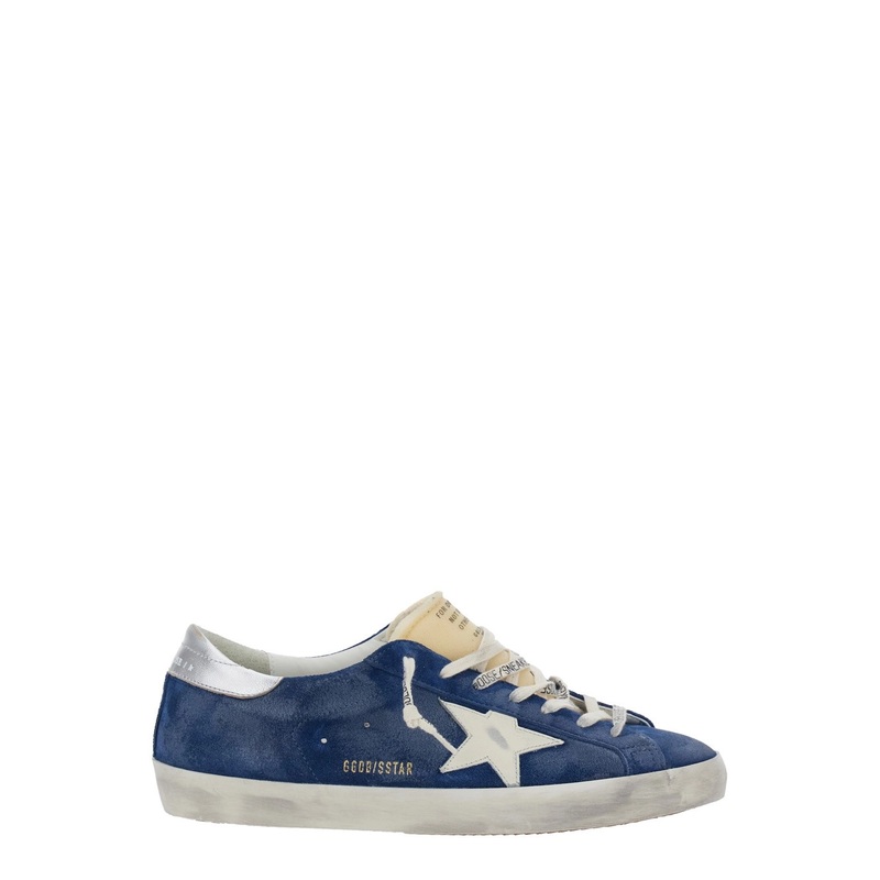 ‘Super-Star’ Blue Low Top Sneakers with Embossed Logo and Contrasting Heel in Suede Man