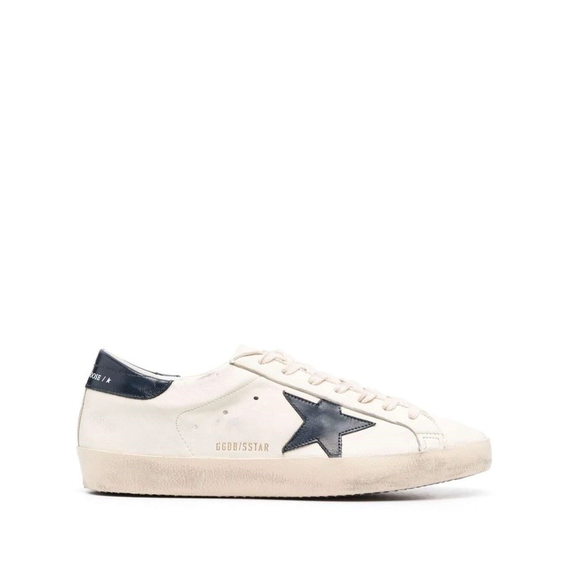 ‘Super-Star’ White Low Top Sneakers with Embossed Logo and Contrasting Heel Tab in Leather Man