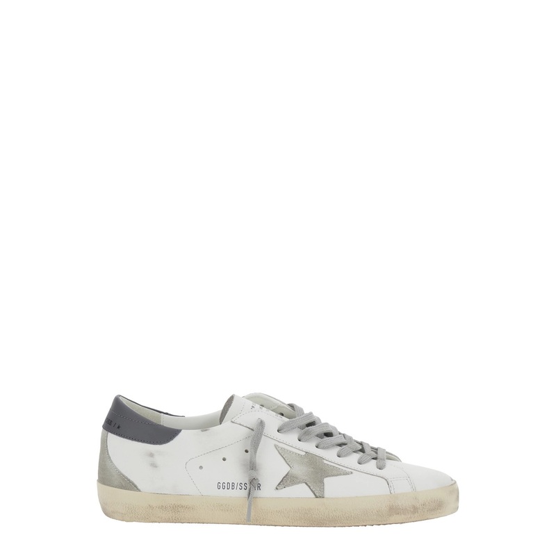 ‘Superstar’ White Vintage Low Top Sneakers with Grey Heel Tab in Leather Man