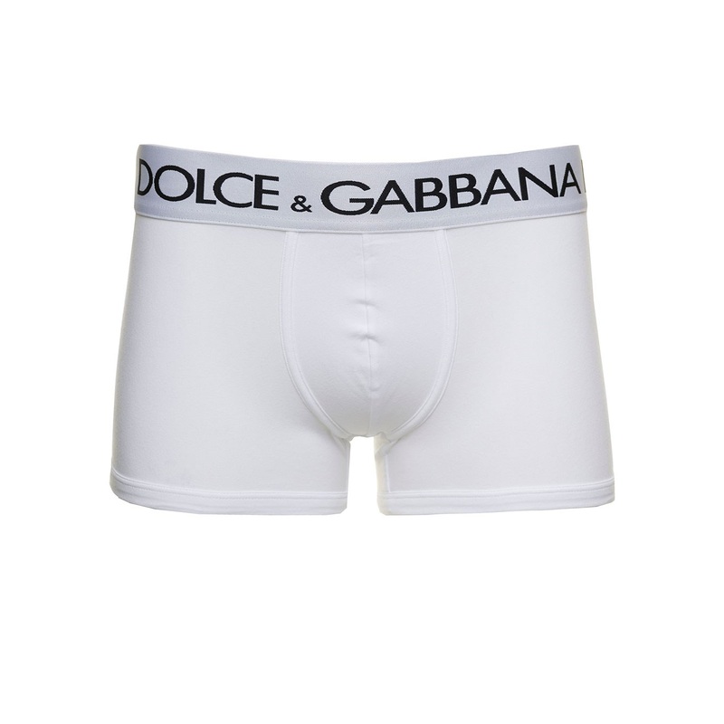 White Boxer Briefs with Branded Waistband in Stretch Cotton Man