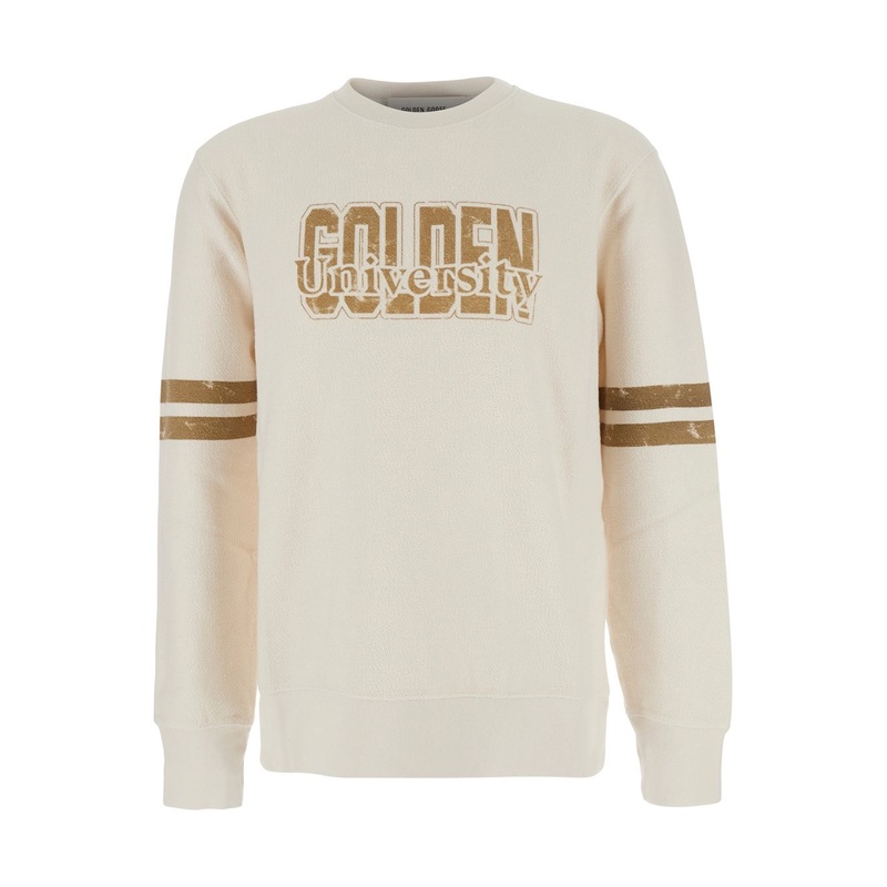 White Crewneck Sweatshirt with Logo Lettering on the Front in Cotton Man