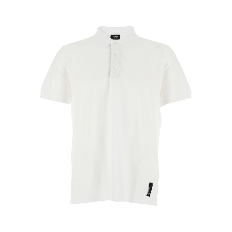 White Polo Shirt with Logo Patch on the Front in Cotton Pique Man