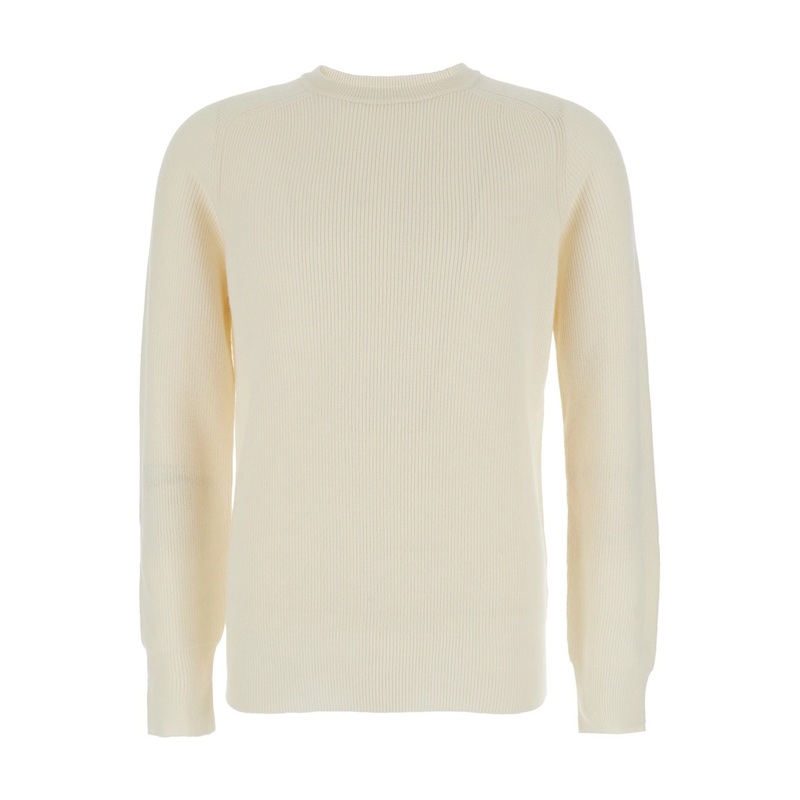 White Ribbed Knit Crewneck Sweater in Wool and Cashmere Man